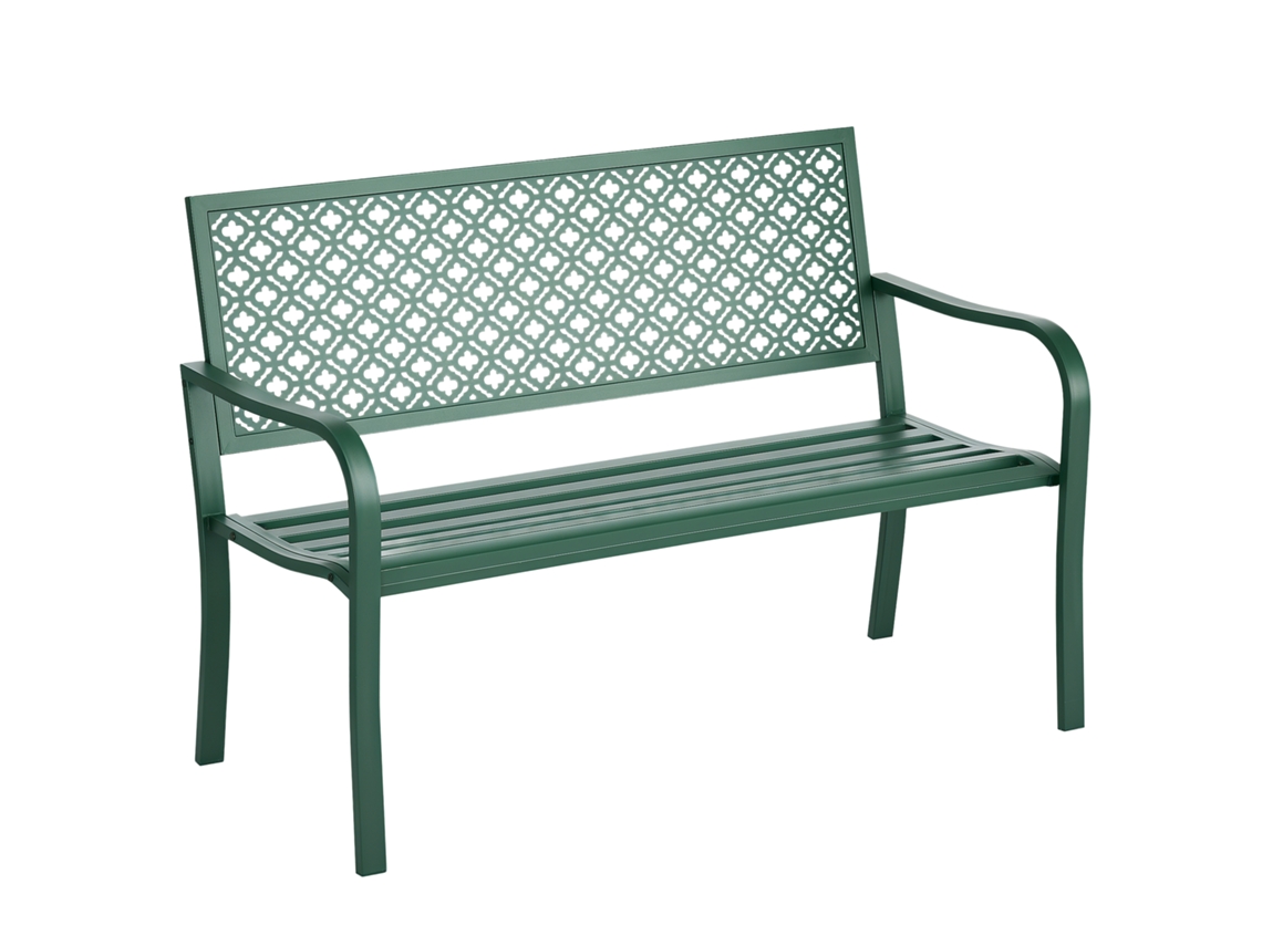 Banco de jardim em metal, 2 lugares, resistente às intempéries, 127x63x83cm, verde