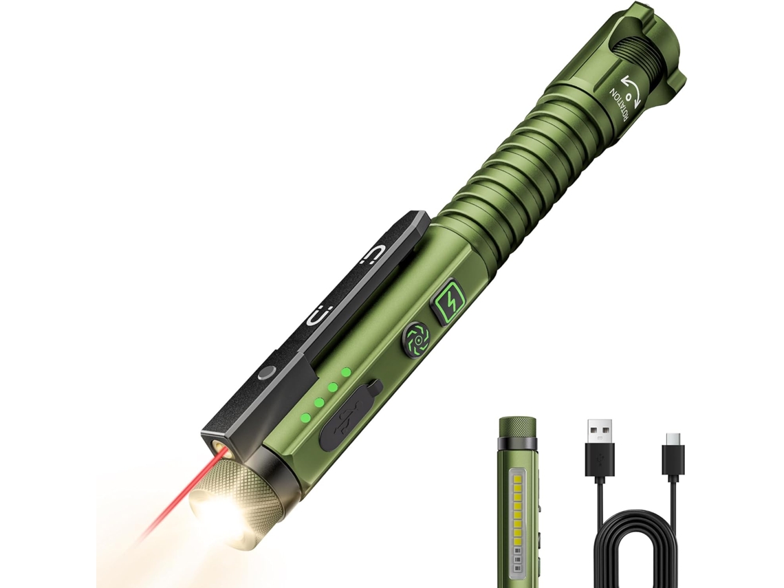 Lanterna Edc Recarregável De 800 Lúmens Com Ímã, 11 Modos E Usb-c (verde)