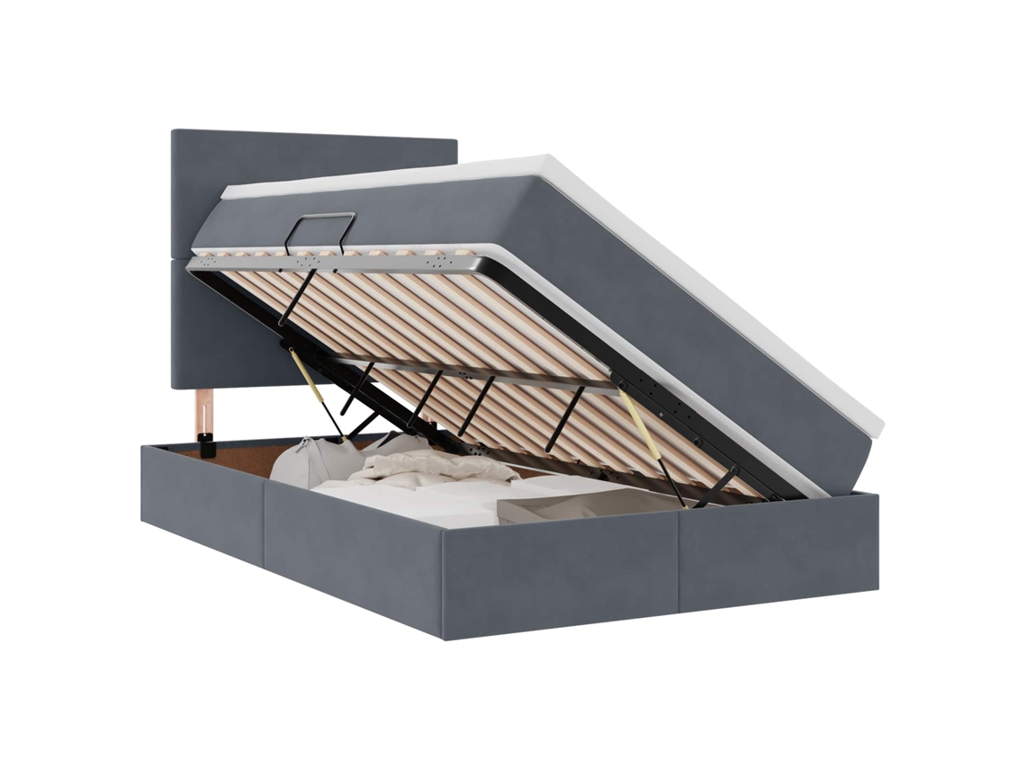 Cama com Arrumação e Led Cinza Escuro Veludo MAISON EXCLUSIVE (120x200 cm)