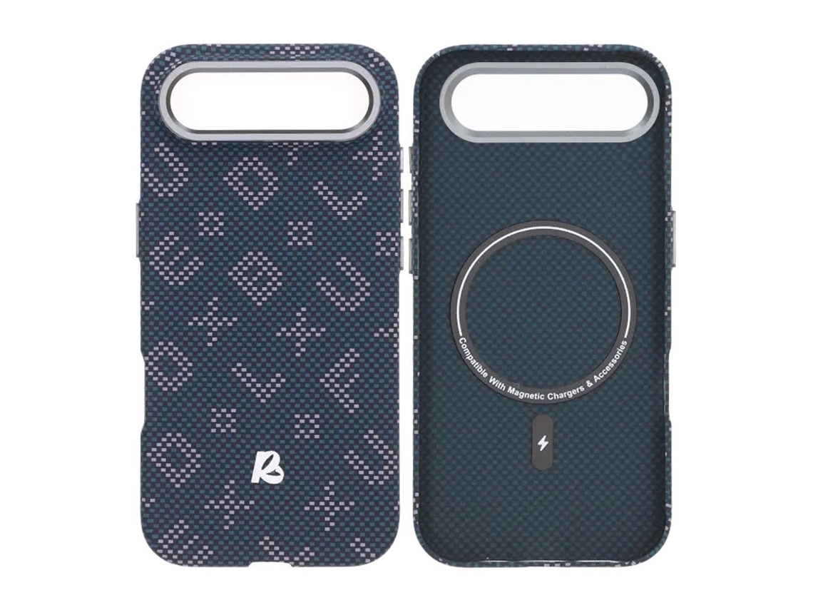 Capa Para Celular Em Fibra De Aramida Para Iphone Air - Azul Com Texto