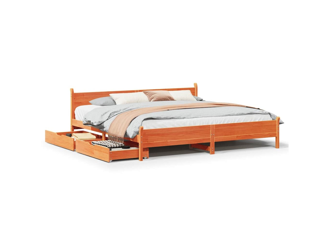 Cama Sem Colchão 200x200 Cm Pinho Maciço Castanho mel MAISON EXCLUSIVE