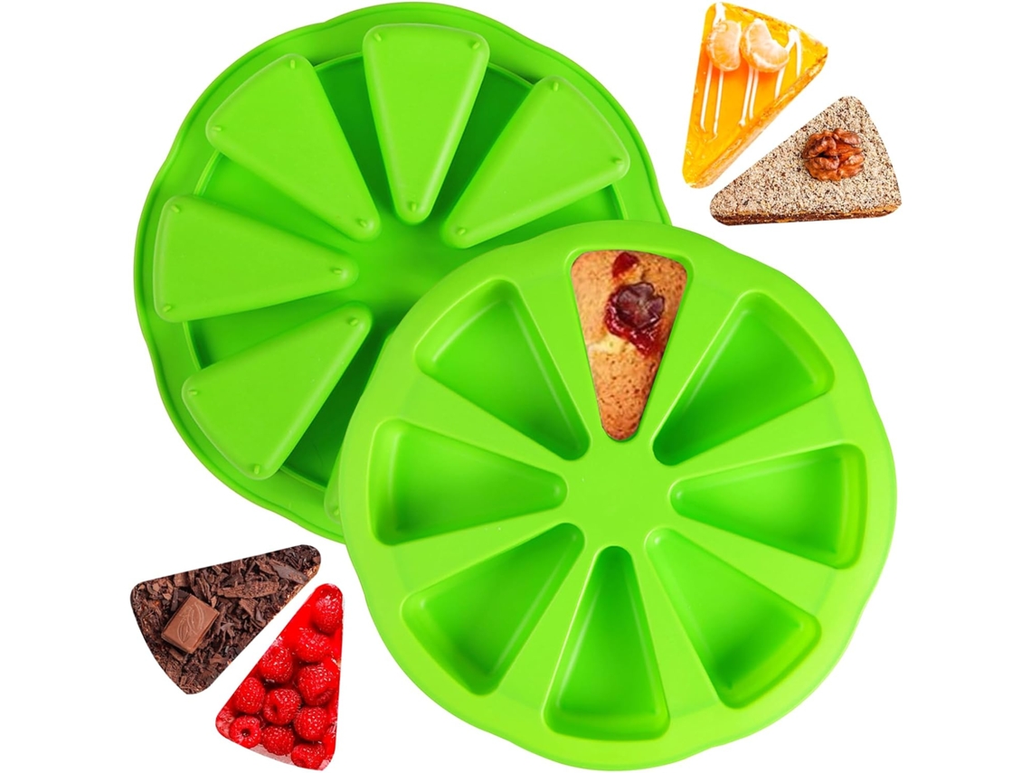 Conjunto De 2 Formas Para Pão E Bolos, Em Silicone, Cor Verde, 8 Cavidades, Revestimento Antiaderente, Formato Triangular