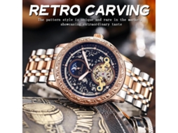 Masculino Esculpido Esqueleto Retro Auto-Vento Mecânico Fase Da Lua Turbilhão Automático Grande Mostrador Relógios de Pulso Masculino