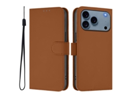 Capa De Couro Sintético Para Iphone 17 Pro Max - Toque Suave - Cor Sólida - Com Cordão