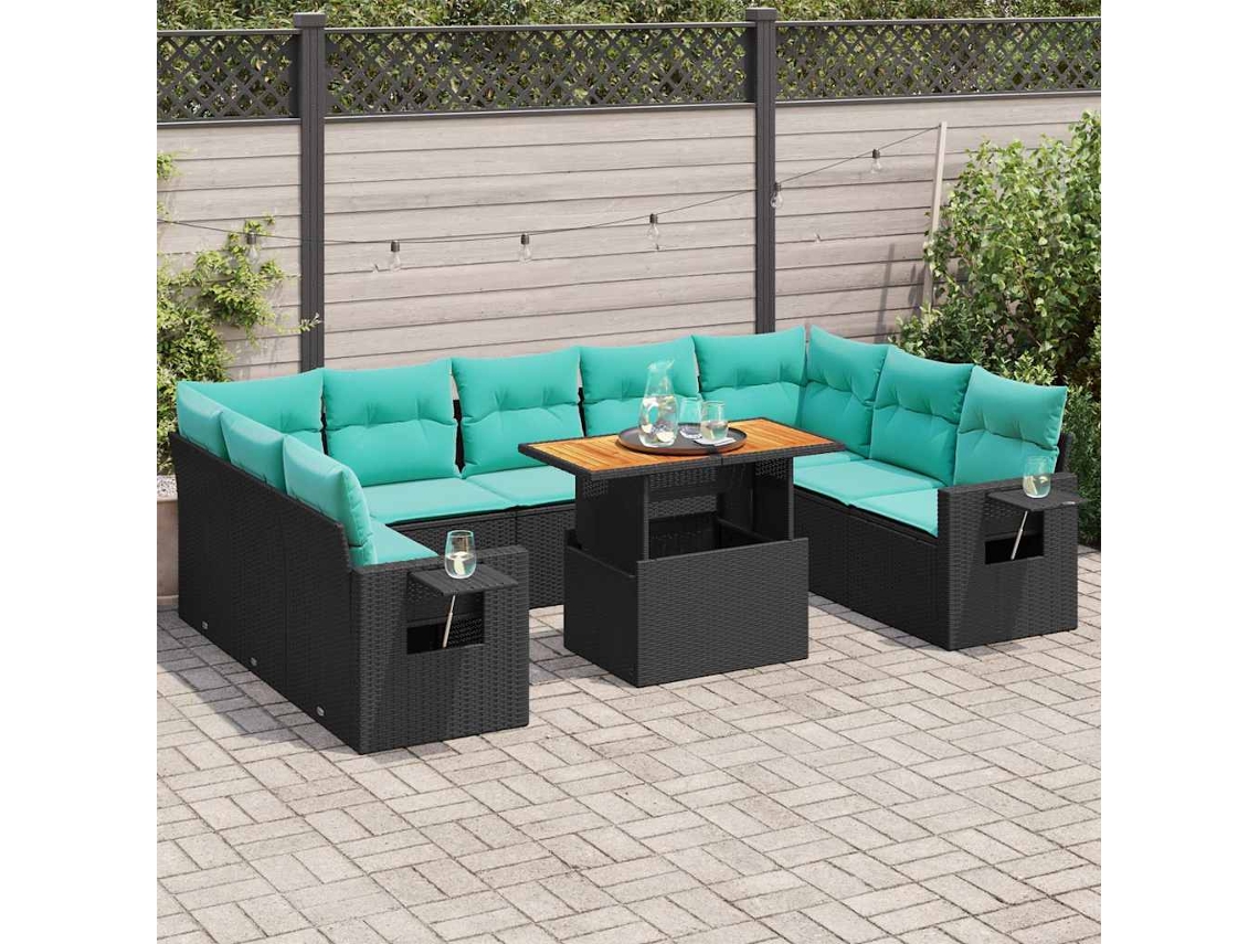 Vidaxl 10 Pcs Conjunto Sofás De Jardim C/ Almofadões Vime Pe Preto