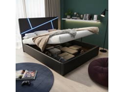 Cama Solteiro Preta 90x200 Cm, Led, Encosto Estofado, Hidráulica