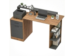 Mesa De Computador Com Espaço De Armazenamento E Prateleiras, Mesa Moderna Para Escritório E Estudo, 140 Cm, Carvalho