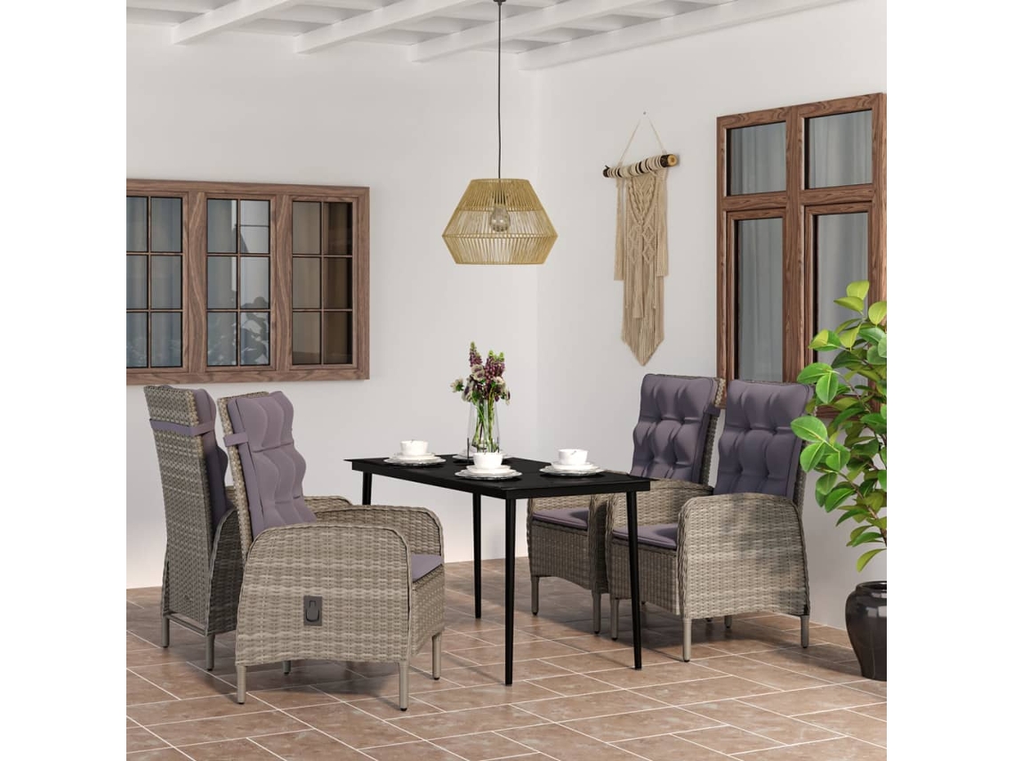Vidaxl 5 Pcs Conjunto De Jantar Jardim Com Almofadões Cinzento/preto
