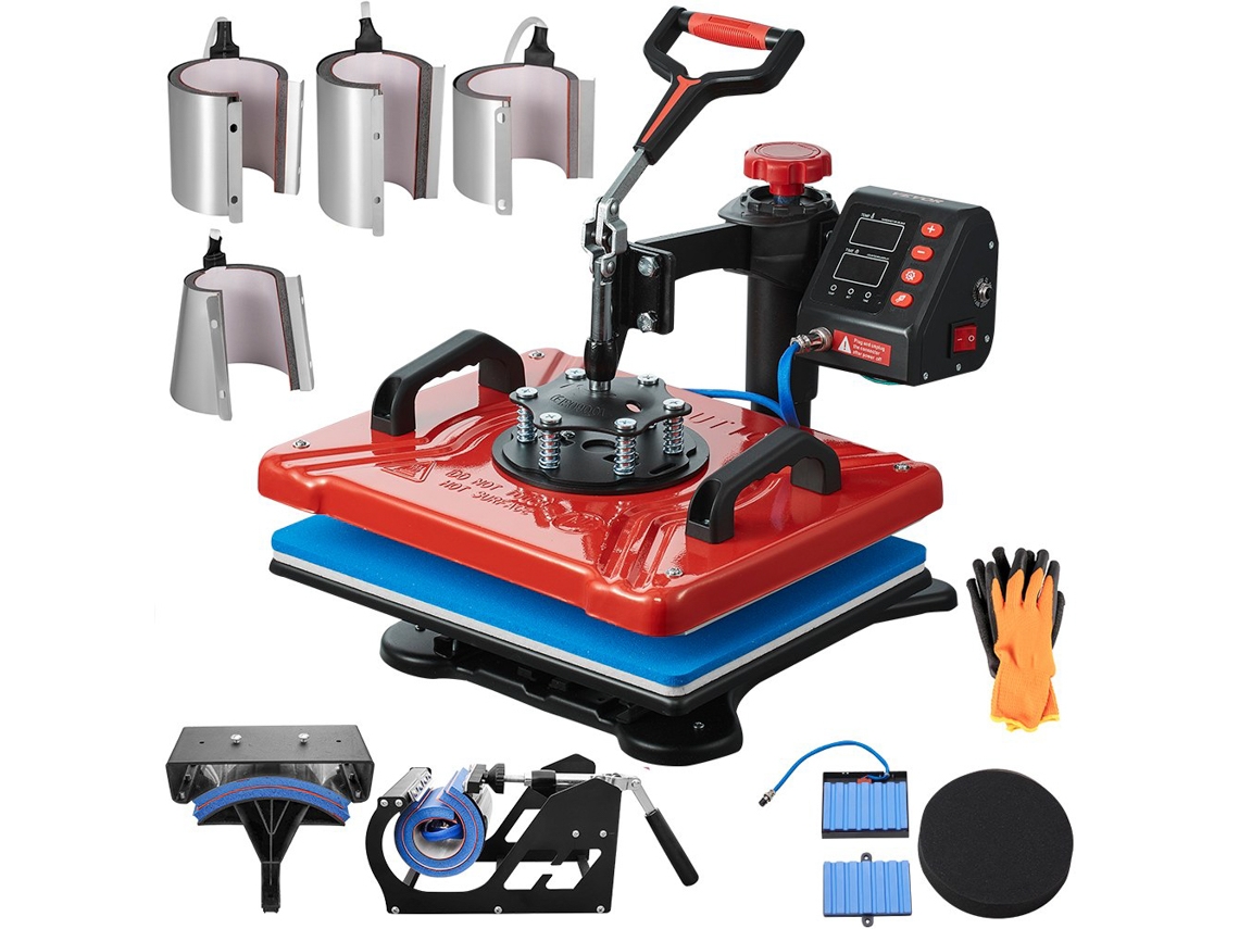 Prensa térmica VEVOR 10 em 1 Máquina de sublimação por transferência para t-shirts, bonés, pratos de cerâmica, canecas e canetas etc. (Vermelho - 30x38 cm)