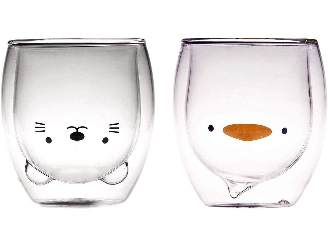 Caneca de Vidro de Parede Dupla 2 Peças Xícara Fofa Xícara de Café Expresso Xícara de Café Xícara de Chá 250Ml ZMDECQNA