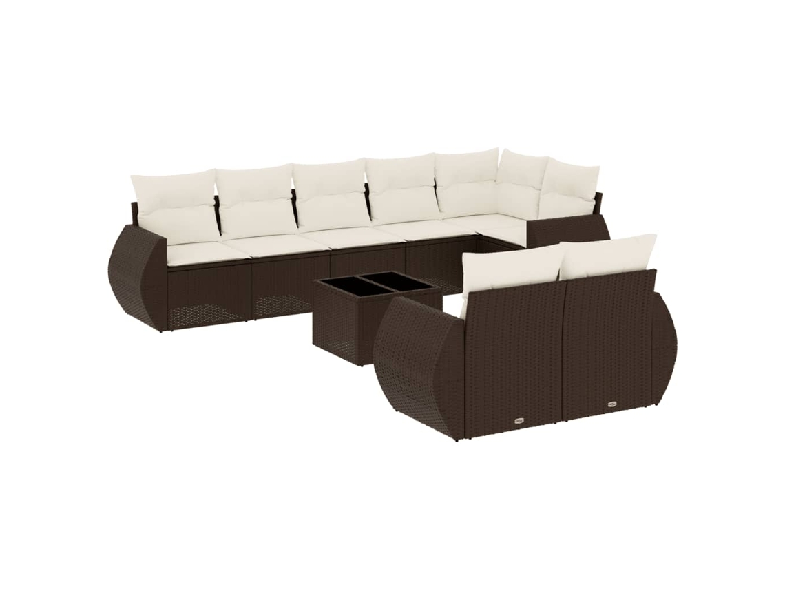 Conjunto de 9 Sofás para Jardim com Almofadões Vime Pe Marrom MAISON EXCLUSIVE