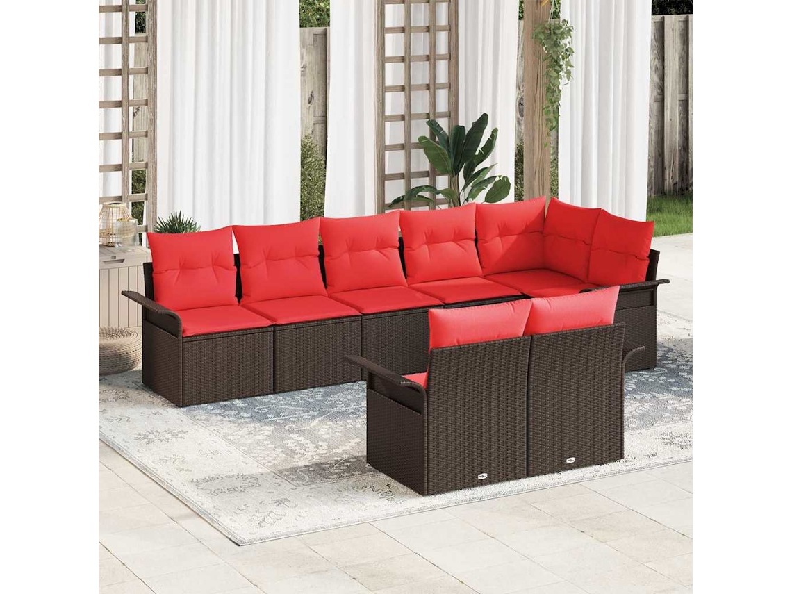 Vidaxl Conjunto De Sofá De Jardim Com Almofada 8 Pcs Castanho Vime Pe