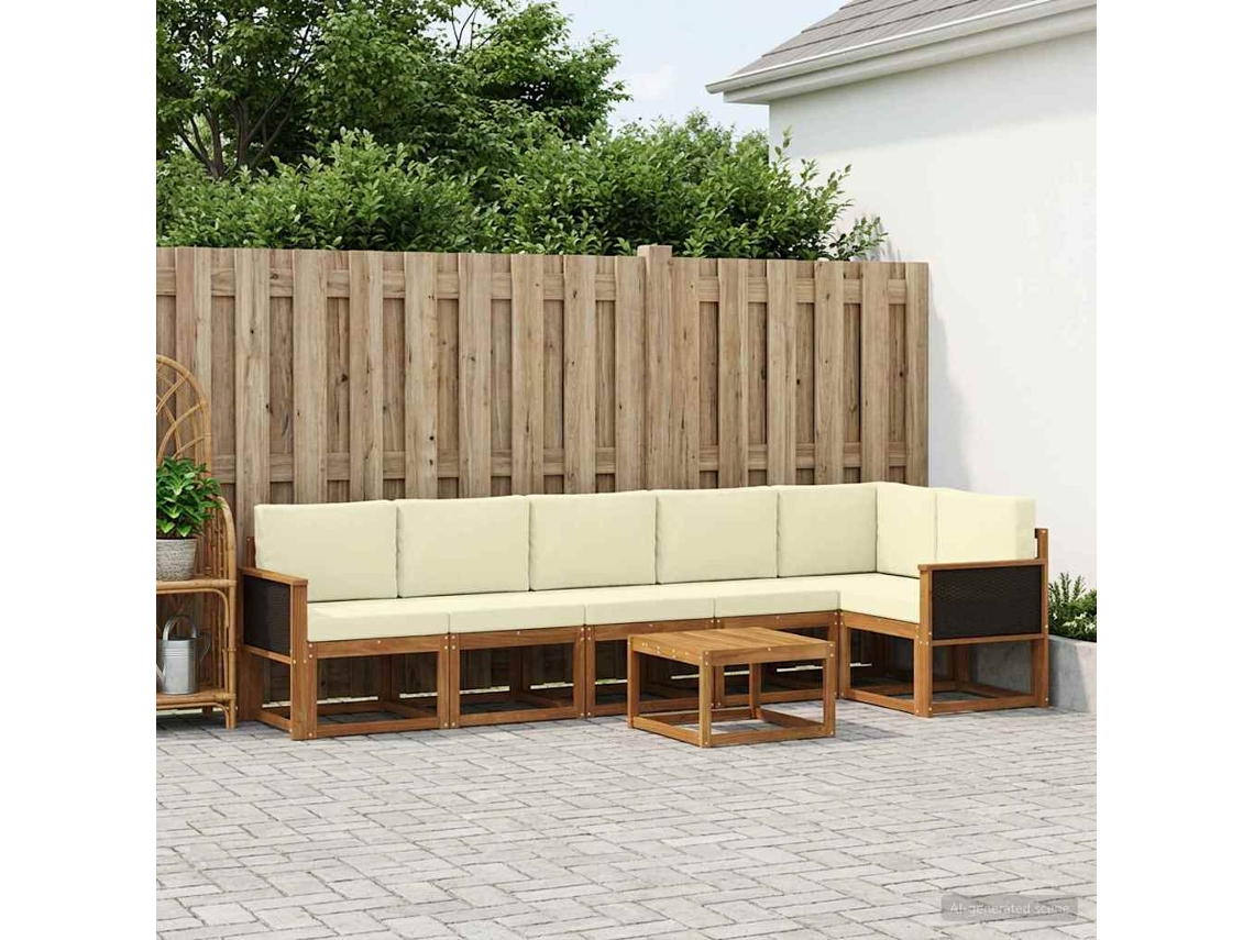 Vidaxl Conjunto De Sofás Para Exterior 7 Pcs Natural E Creme Poliéster