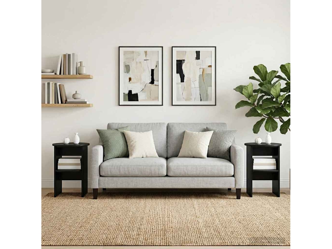 Vidaxl Armário Lateral 2 Pcs Preto Ø40 X 50 Cm Madeira Engenheirada