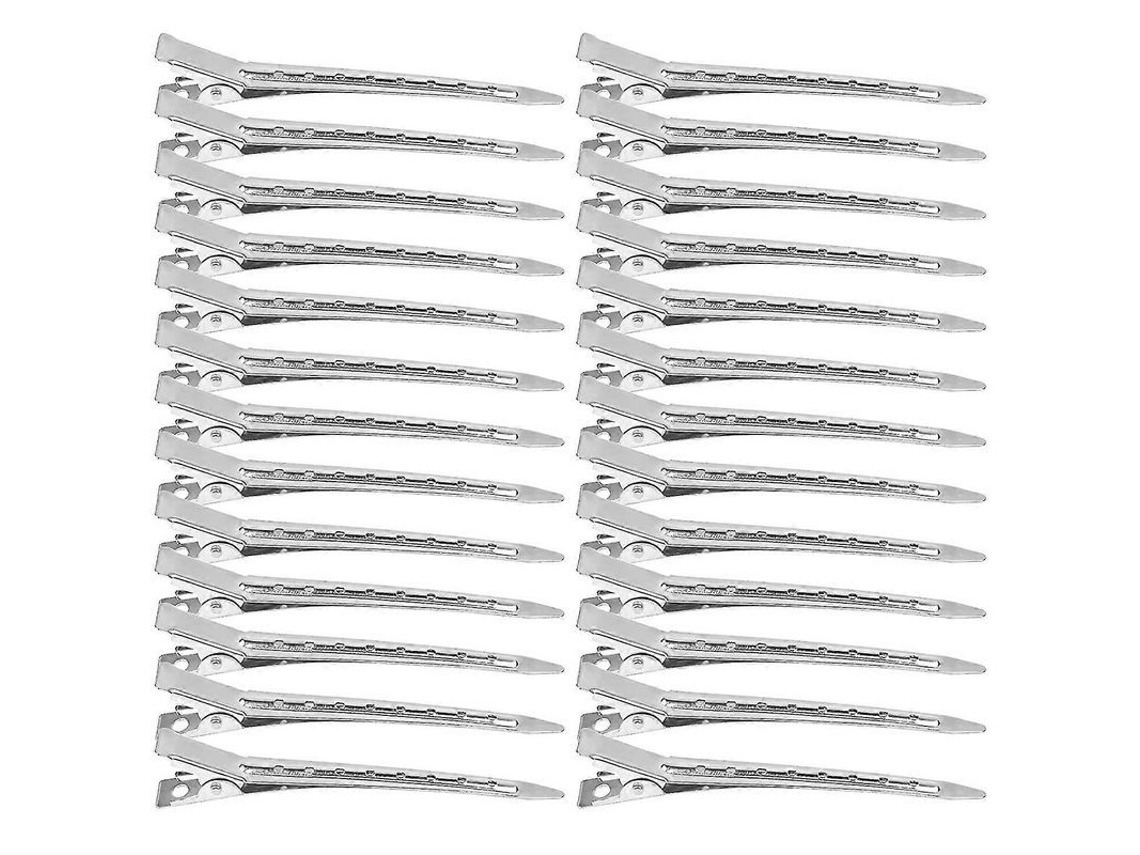 26 Prendedores de Cabelo Metal Prata 3.5 Polegadas Serrilhados Flexíveis para Cortar Cabelo e Cachos Presente
