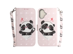 Capa Em Couro Pu Para Apple Iphone 16 Plus - Amor Coração Panda