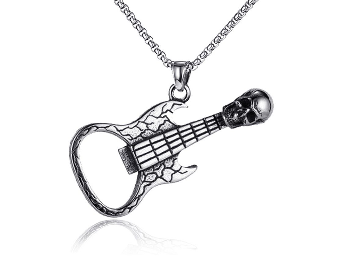 KOFIHETY Colar Com Pingente Com Design Retrô De Caveira E Guitarra, Joia Masculina De Rock Punk Em Aço Inoxidável Resistente À Ferrugem, Joia Gótica Com Design