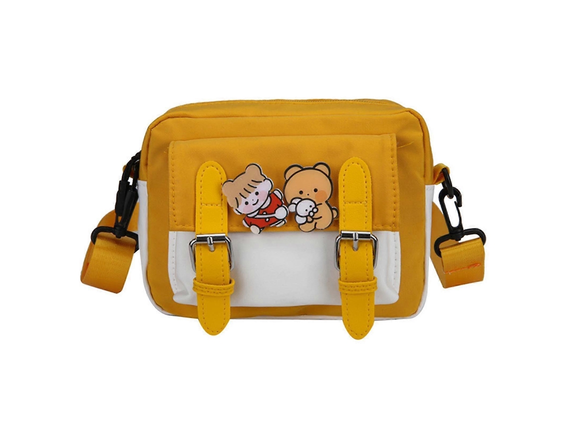 Bolsa De Ombro Casual Fofa De Nylon, Bolsa Transversal Com Alça Ajustável, Emblemas, Amarela