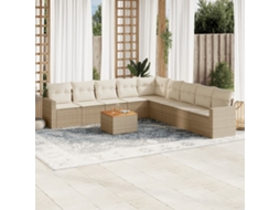 Vidaxl 10 Pcs Conjunto De Sofás P/ Jardim Com Almofadões Vime Pe Bege
