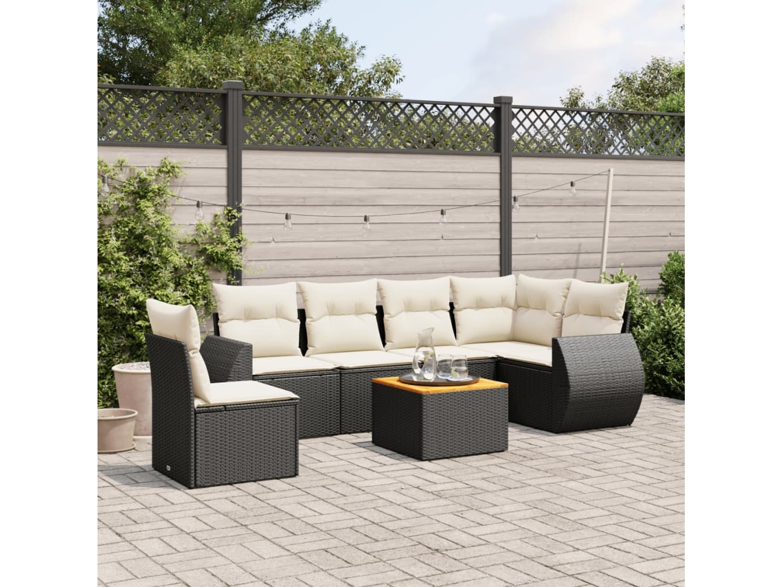 Vidaxl 7 Pcs Conjunto De Sofás P/ Jardim C/ Almofadões Vime Pe Preto