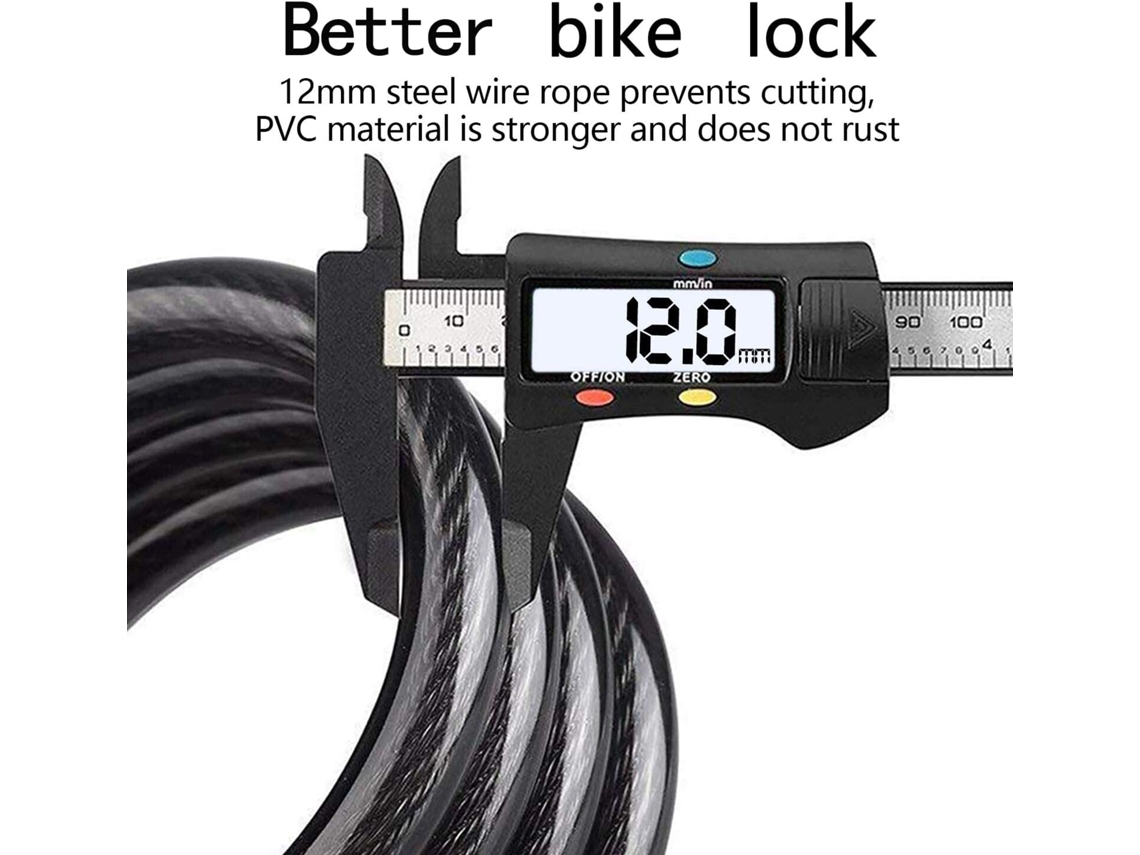 Lurelia Cadeado Bicicleta, Antirroubo, Código, Chave, Cabo Longo, Preto, 120 Cmx12mm, 120cm