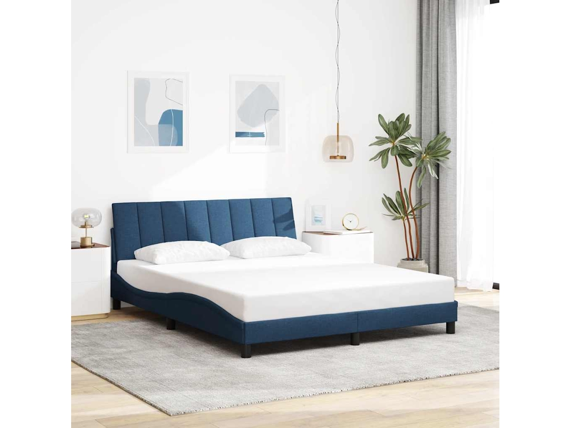 Vidaxl Estrutura De Cama Sem Colchão Hanko 160x200 Cm Tecido Azul