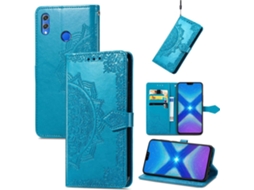 Capa Fólio Luxuosa Mandala Relevo para Honor, Huawei Honor 8X HONGWE. Resistente com Porta-Cartões Azul