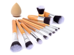 Conjunto De 11 Pincéis De Maquiagem De Bambu Natural Vegano Profissional Com Estojo De Viagem