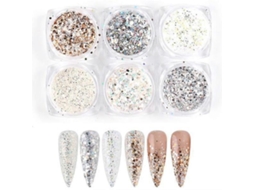 Conjunto De 6 Unidades De Glitter Para Unhas, Multicolorido. Nostalgia88