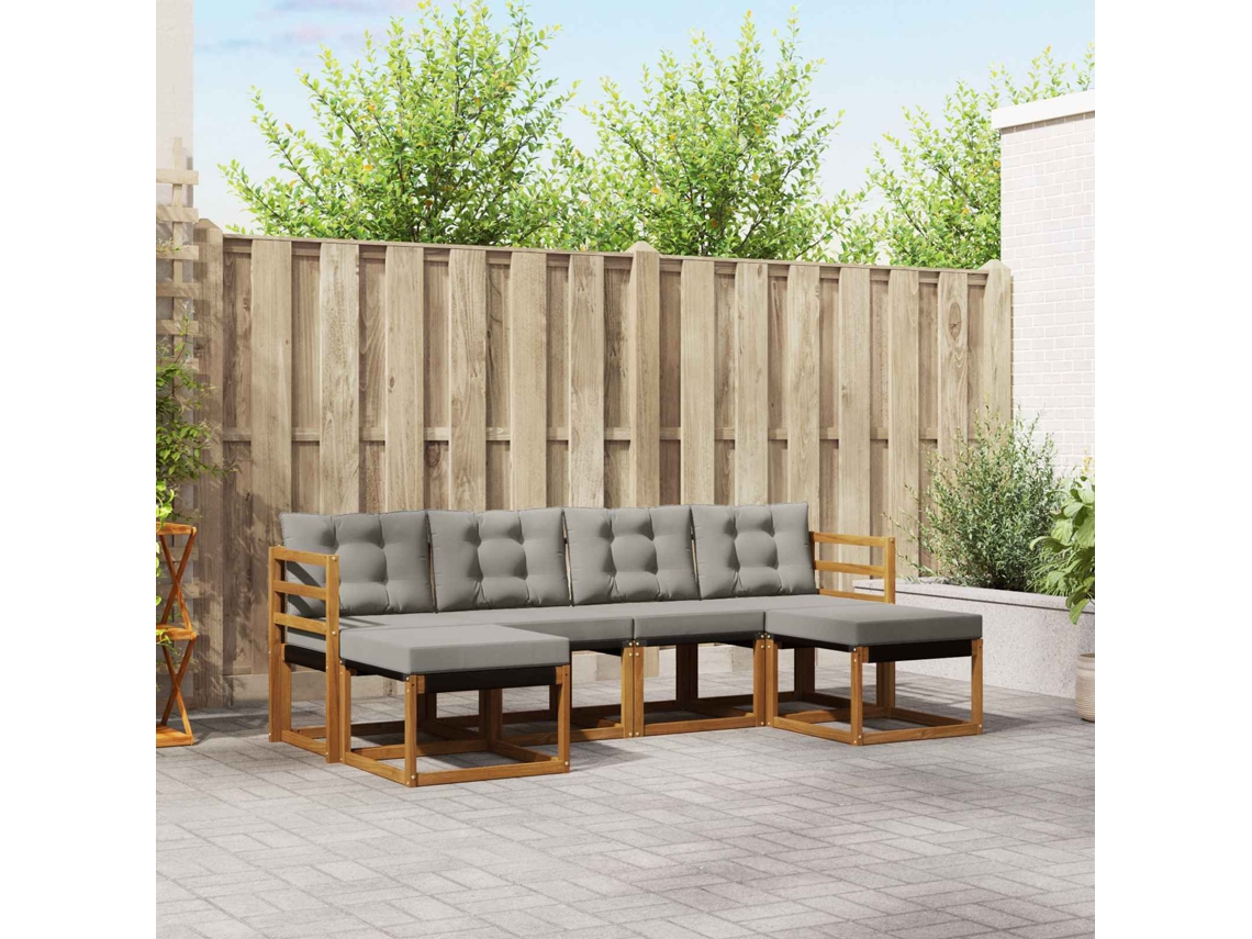 Vidaxl Conjunto De Sofás Para Exterior 6 Unid. Cinza Natural E Claro