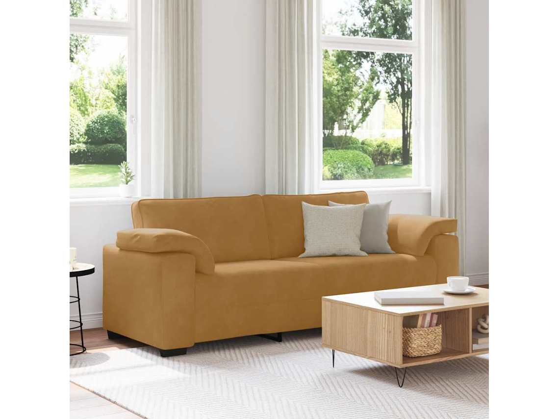 Vidaxl Sofá De 3 Lugares 220x77x82 Cm Veludo Castanho