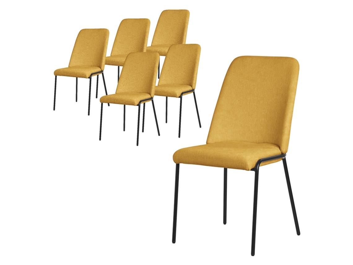 6x Cadeiras De Sala De Jantar Ml-design Mostarda Poliéster Com Encosto E Pernas Em Metal