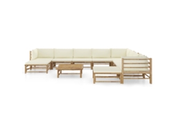 Maison Exclusive - 11 Pcs Conj. Lounge Jardim Em Bambu C/ Almofadões Branco Nata
