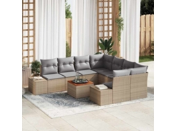 Vidaxl Conjunto de Sofá de Jardim com Almofada 9 Pcs Bege Vime Pe