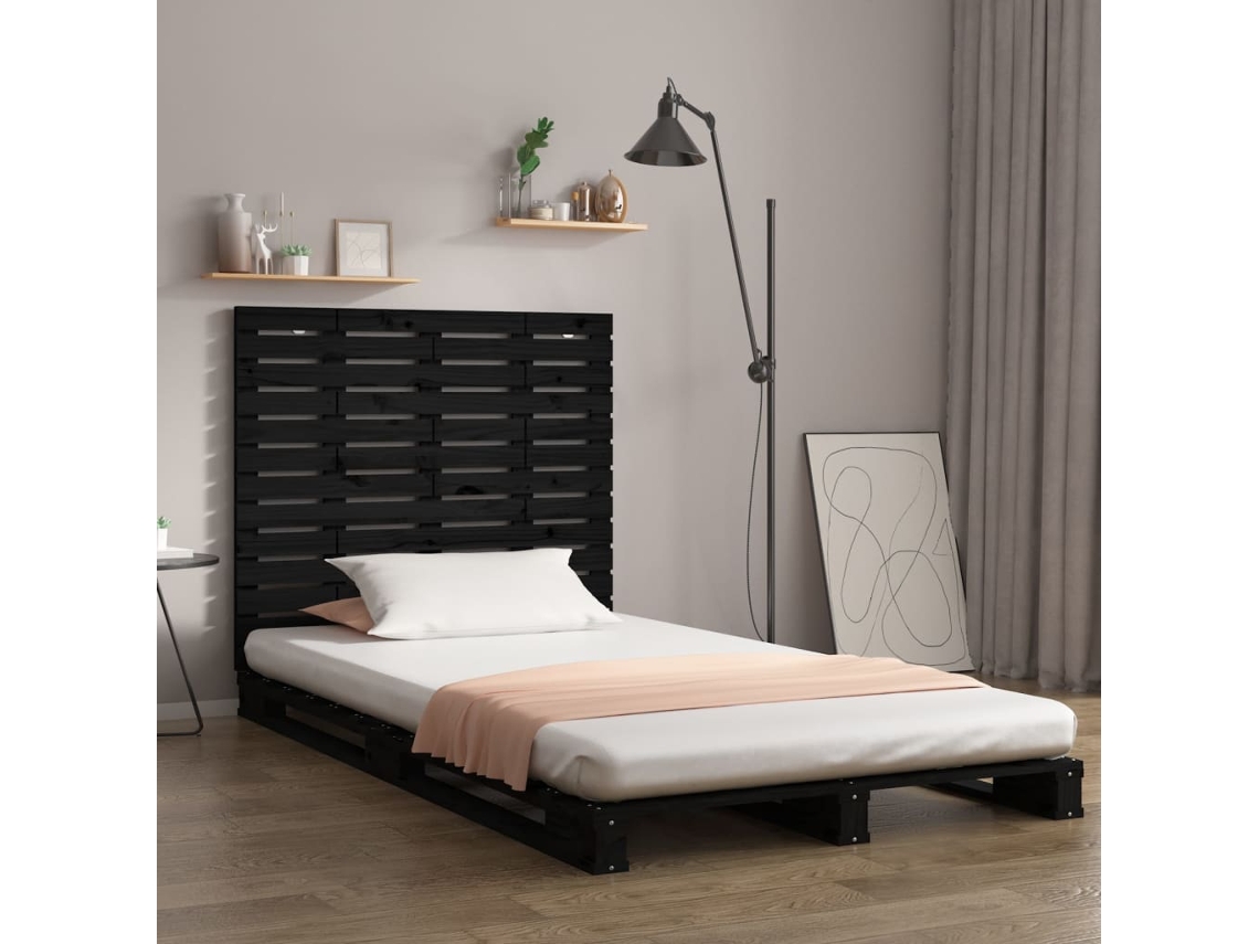 Cabecero de pared 146x3x91,5 cm Madera maciza de pino Negro