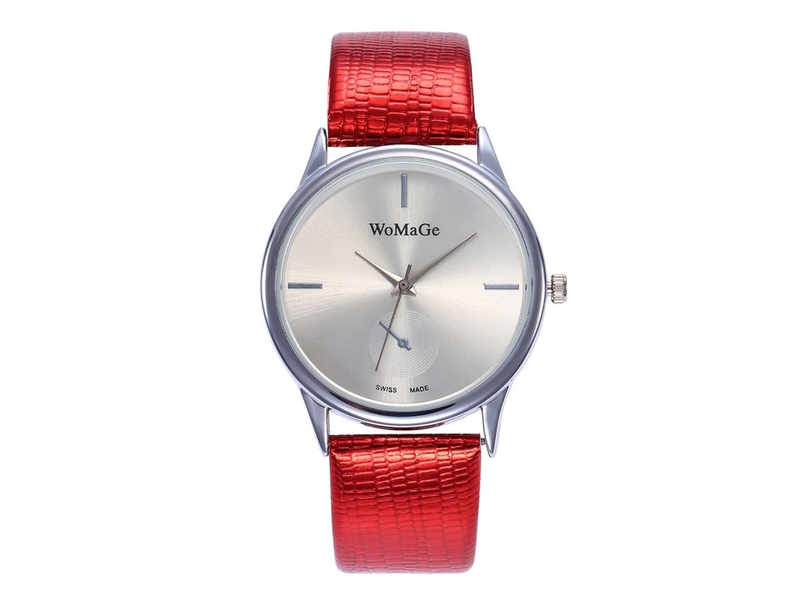 Relógio de pulso analógico de quartzo com mostrador redondo para mulheres e homens (vermelho)