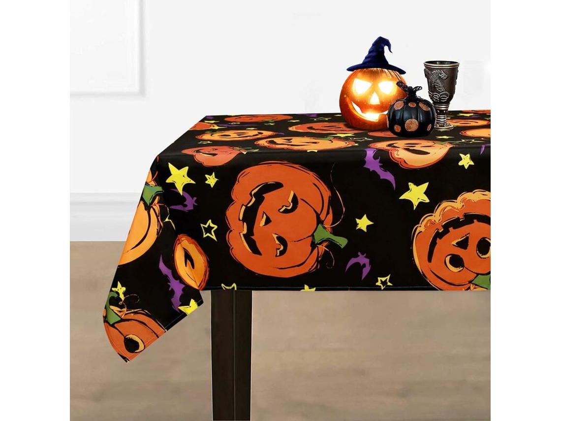 Toalha Mesa Halloween Laranja Impermeável Resistente Jantar