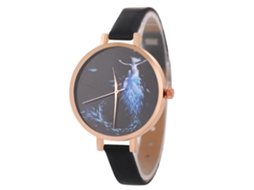 Relógio de Pulso Feminino de Quartzo com Pulseira de Couro Pu Estilo Simples Dial Redondo Preto