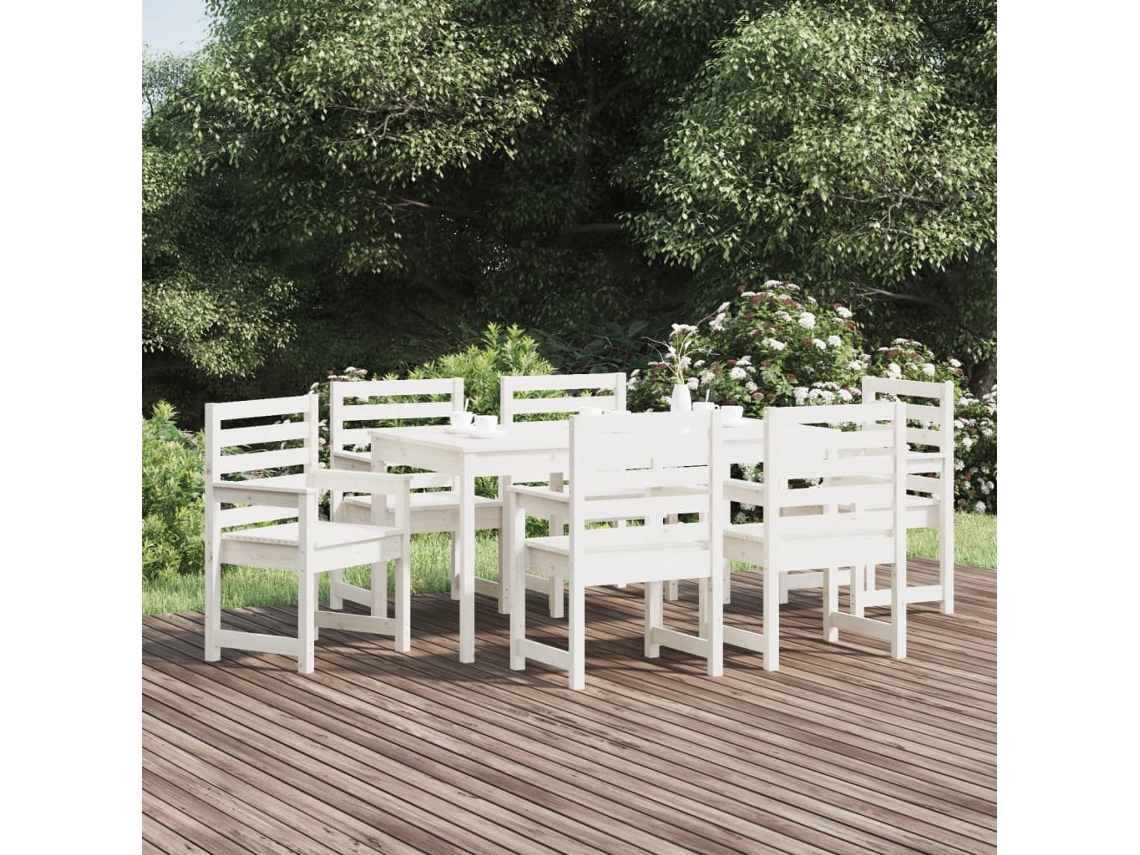 Vidaxl 7 Pcs Conj. De Jantar P/ Jardim Madeira De Pinho Maciça Branco