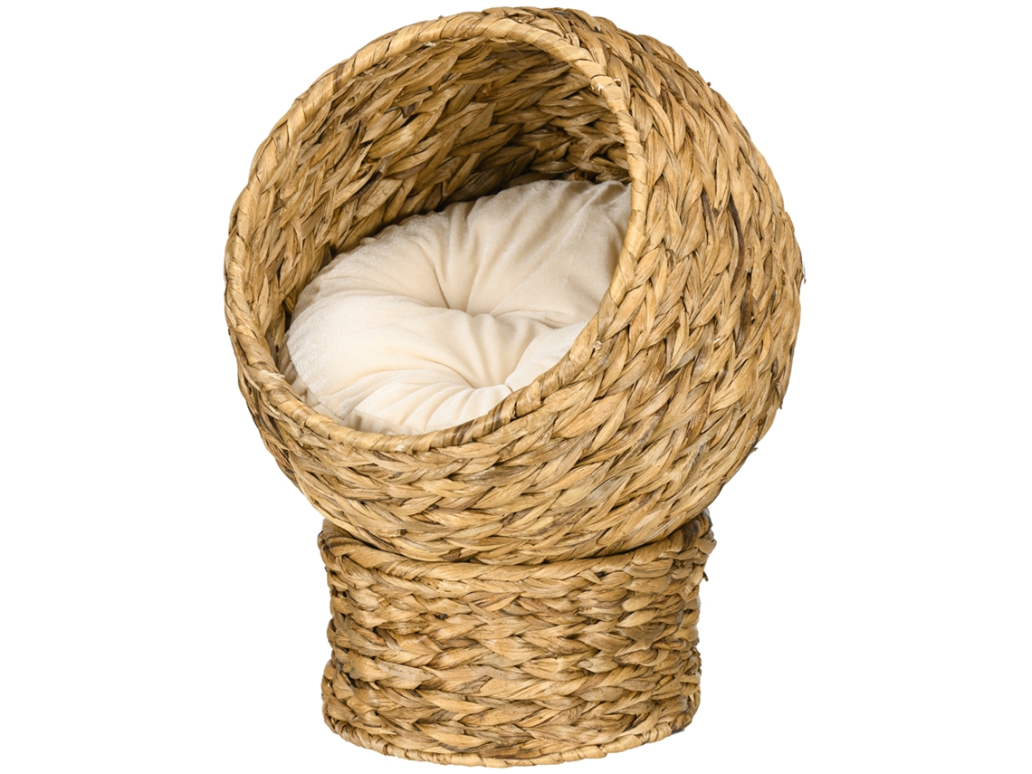 Cama de Gato Vime com Almofada Removível, Marrom e Bege, 40x37x51 Cm S/MARCA