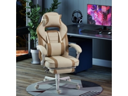 Cadeira Gamer Reclinável com Alt.ajust. Apoio para Pés Retrátil Suporte Lombar e Almofada de Cabeça Removível Creme
