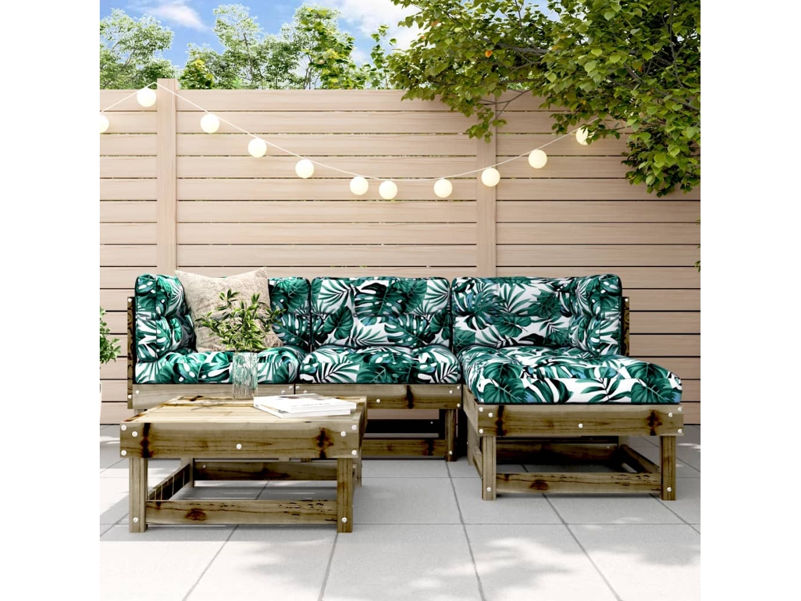 Vidaxl 5 Pcs Conjunto Lounge De Jardim Madeira De Pinho Impregnada