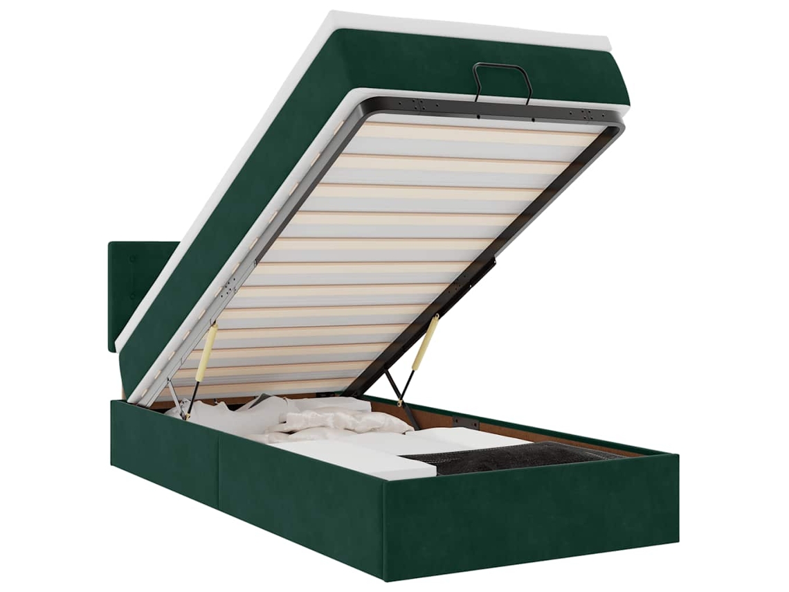 Estrutura de Cama Otomana com Colchão Veludo Verde Escuro MAISON EXCLUSIVE