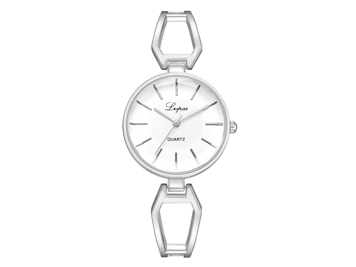 Relógio de Pulso Feminino de Quartzo com Pulseira de Aço Estilo Simples Dial Redondo Prateado