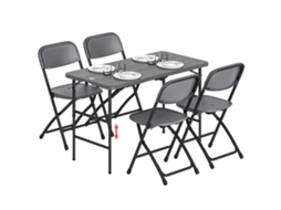 Conjunto Mesa Regulável + 4 Cadeiras Jardim Dobráveis Hdpe Efeito Madeira Cinza Escuro
