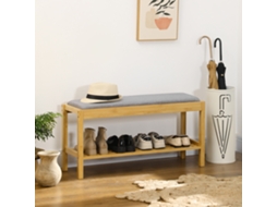 Sapateira de Bambu com Assento Estofado e Prateleira, 90x30x46 Cm, para 3 Pares Madeira