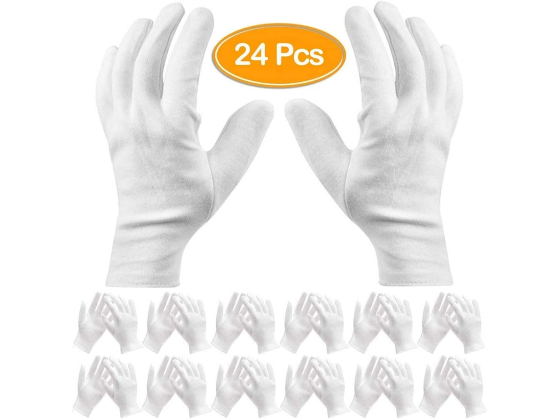 Pacote Com 24 Luvas Brancas De Algodão, Luvas De Trabalho, Luvas Hidratantes Para Mãos Secas E Com Eczema, Ideais Para Inspeção De Joias