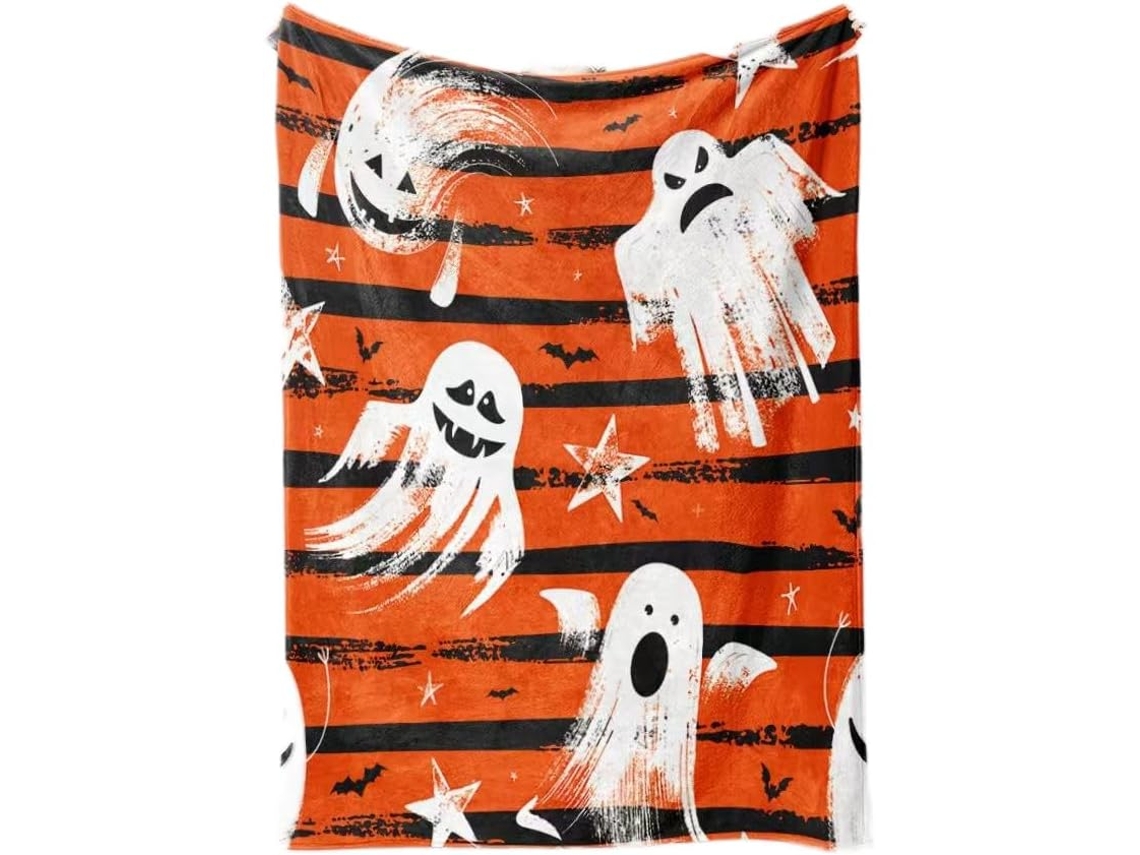 Manta Syjym Halloween com Estampa Digital de Abóbora e Lanterna em Flanela para Cochilar Ou Relaxar Ambiente a