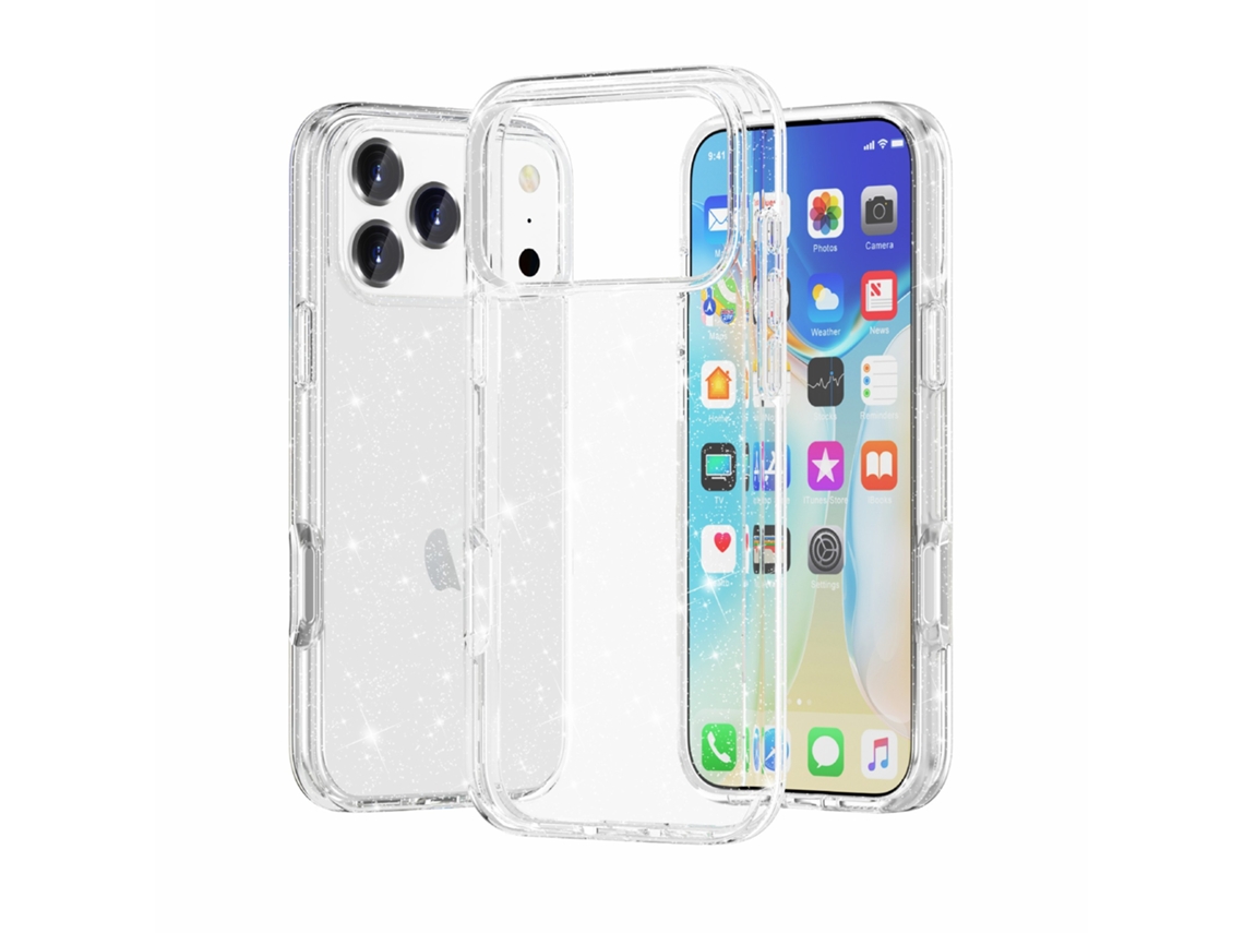 Capa Transparente 3 Em 1 Com Glitter, Compatível Com Iphone 17 Pro, Com Borda Macia E Resistente A Arranhões.