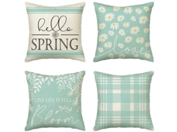 Conjunto De 4 Capas De Almofada Decorativas Spring, 45 X 45 Cm (18 X 18 Polegadas), Com A Frase "viva A Vida Em Plena Floração".